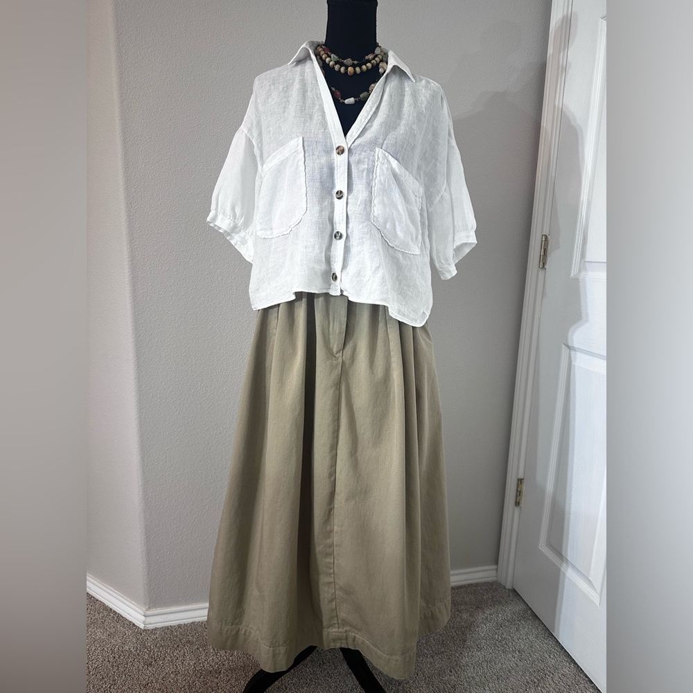 VTG Ralph Lauren Khaki Cotton Midi Skirt Size 10